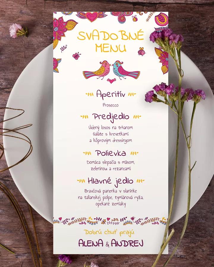 Svadobné menu - Pestré vtáčiky 1/2