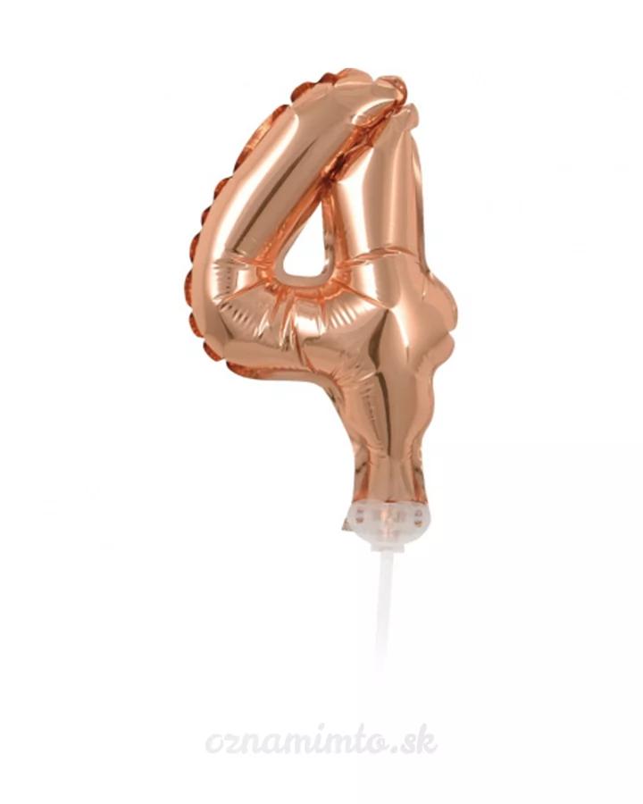 Zápich do torty balón číslo 4 ružovo zlatý 13 cm