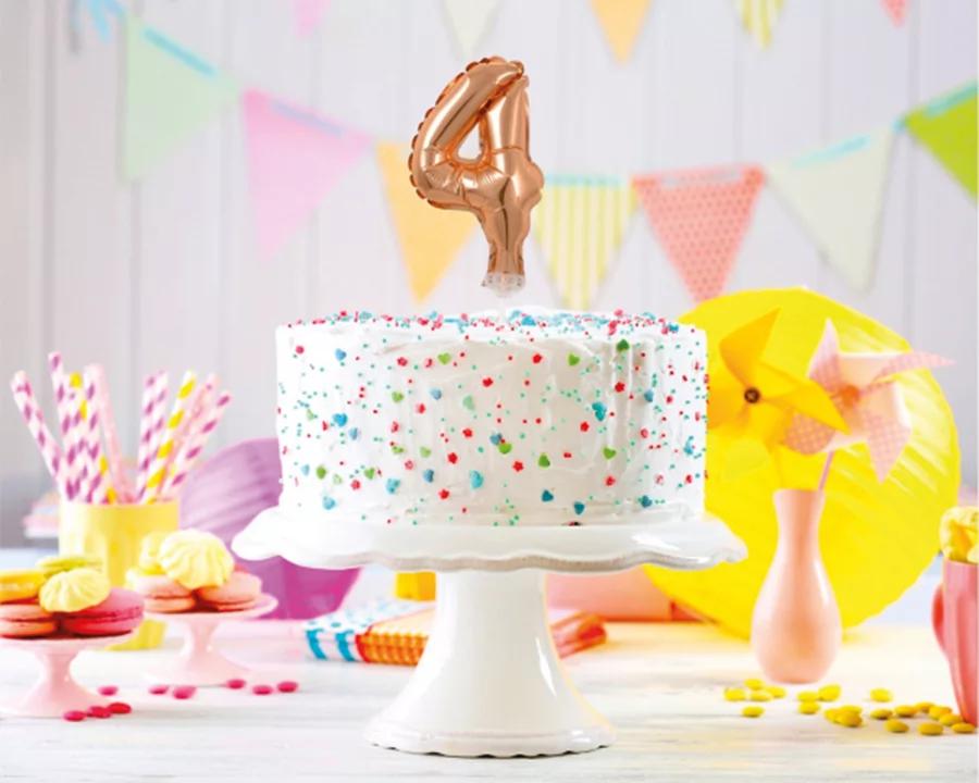 Zápich do torty balón číslo 4 ružovo zlatý 13 cm 1/2