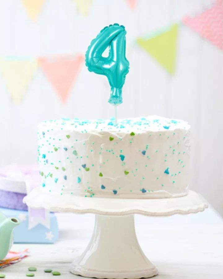 Zápich do torty balón číslo 4 svetlo modrý 13 cm 1/2