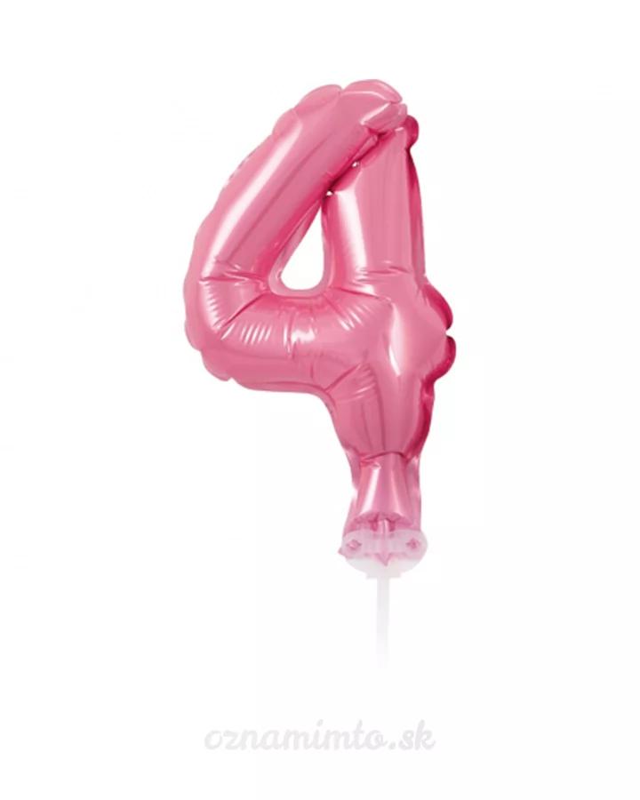 Zápich do torty balón číslo 4 svetlo ružový 13 cm