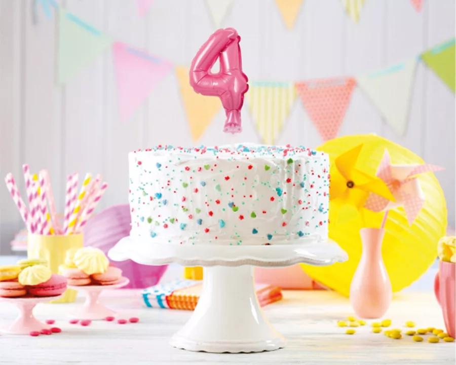 Zápich do torty balón číslo 4 svetlo ružový 13 cm 1/2
