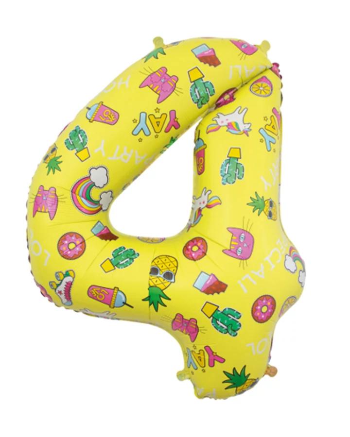 Balón číslo 4 žltý detský motív 78cm
