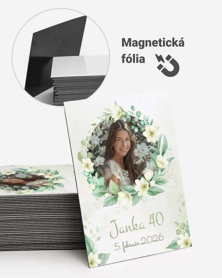 Pamätné magnetky z oslavy s fotkou - Biele kvietky