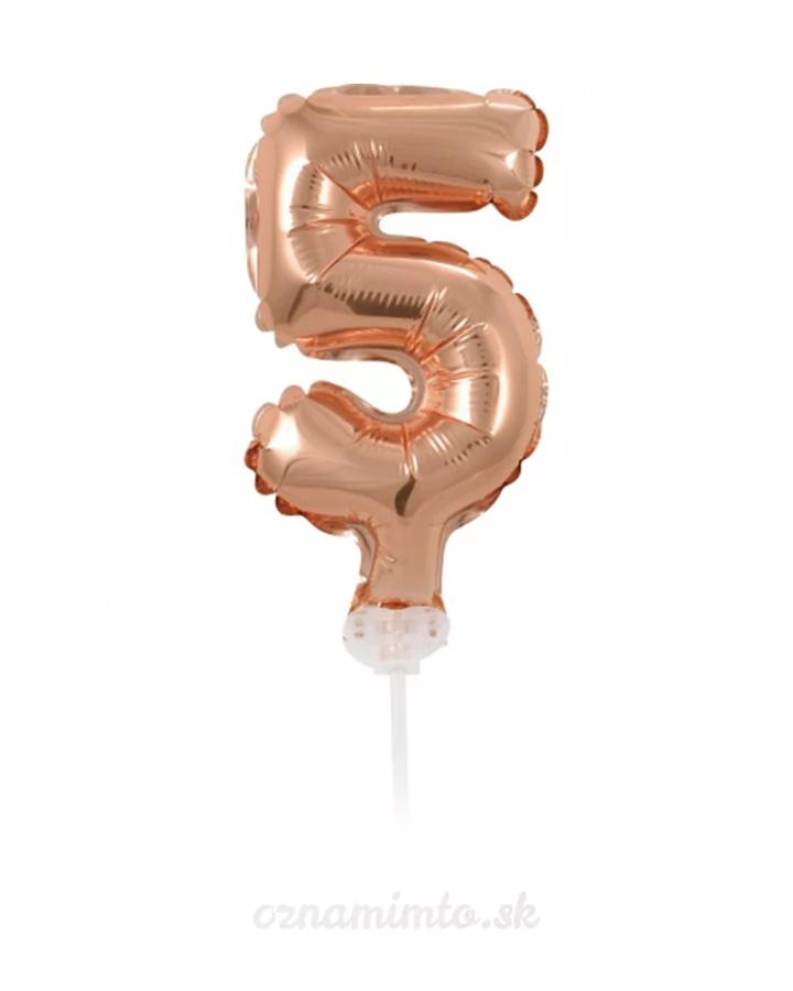 Zápich do torty balón číslo 5 ružovo zlatý 13 cm