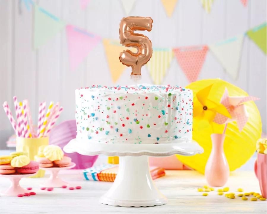 Zápich do torty balón číslo 5 ružovo zlatý 13 cm 1/2