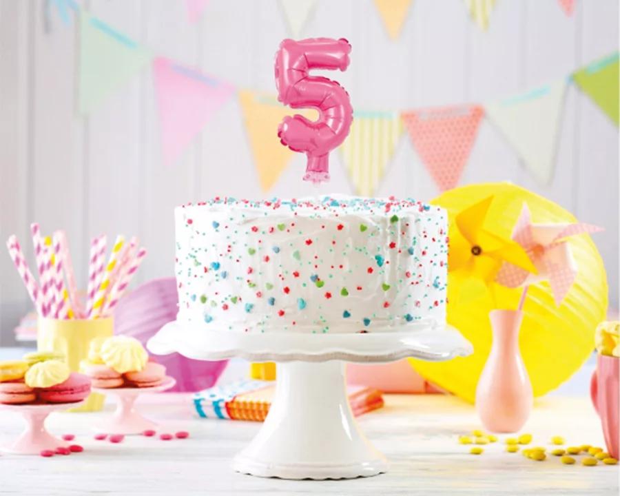 Zápich do torty balón číslo 5 svetlo ružový 13 cm 1/2