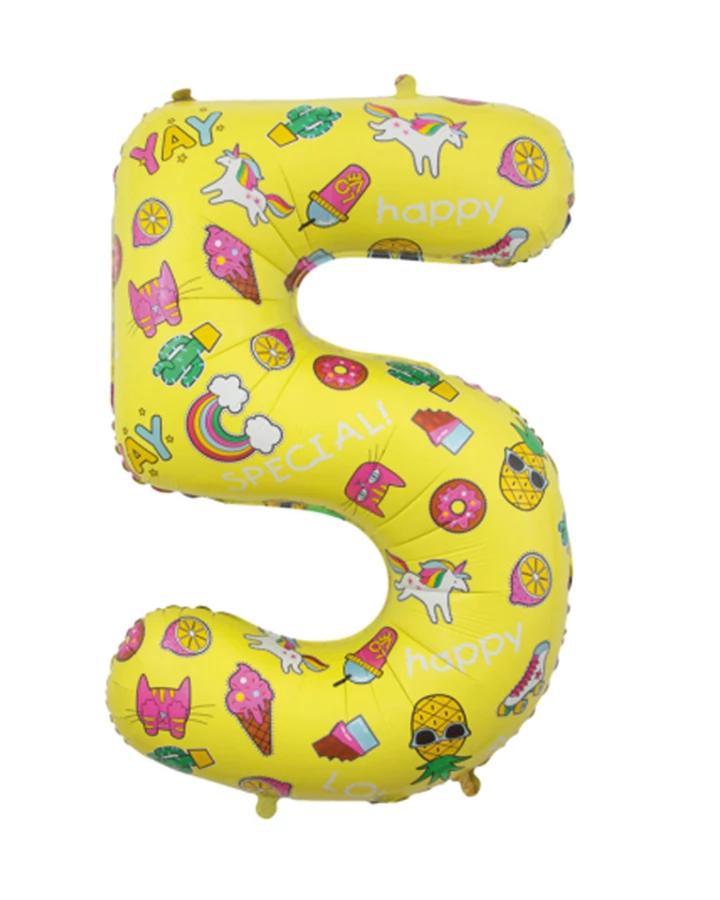 Balón číslo 5 žltý detský motív 78cm