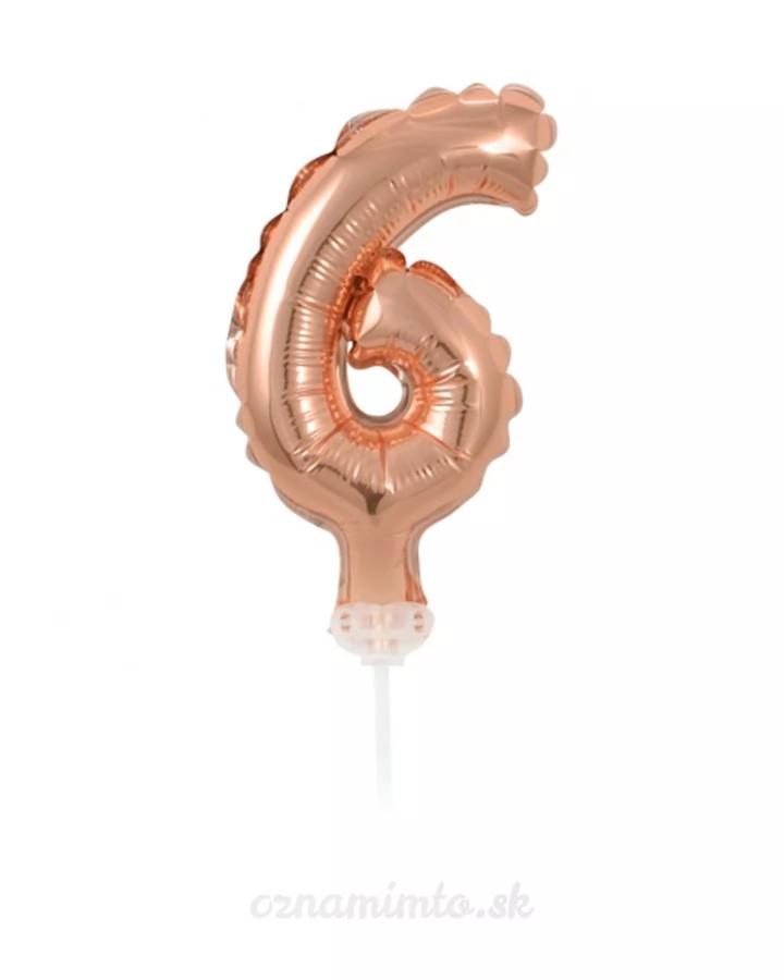 Zápich do torty balón číslo 6 ružovo zlatý 13 cm