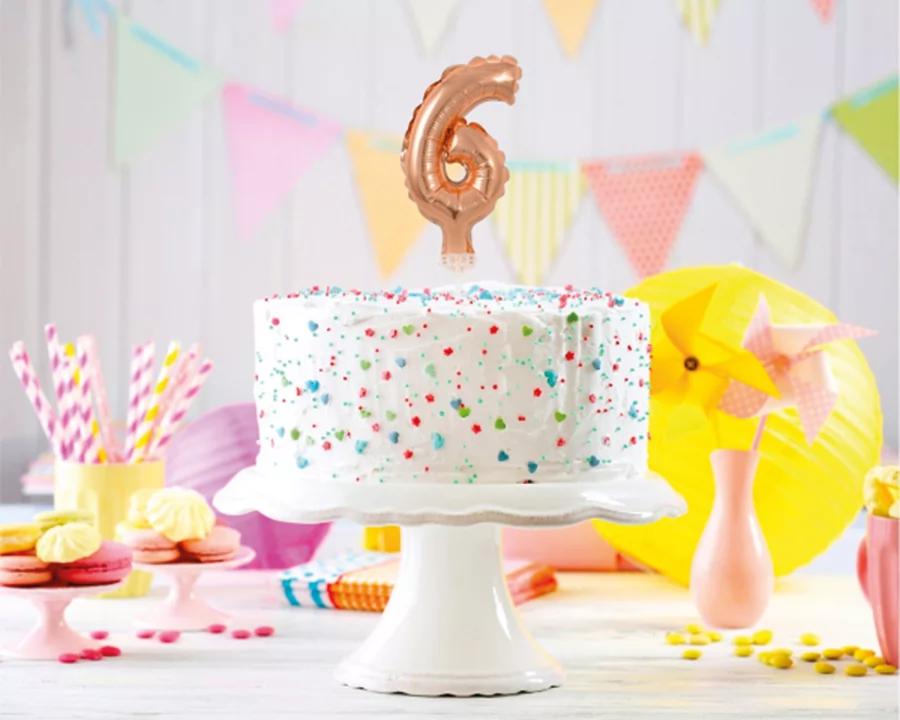 Zápich do torty balón číslo 6 ružovo zlatý 13 cm 1/2