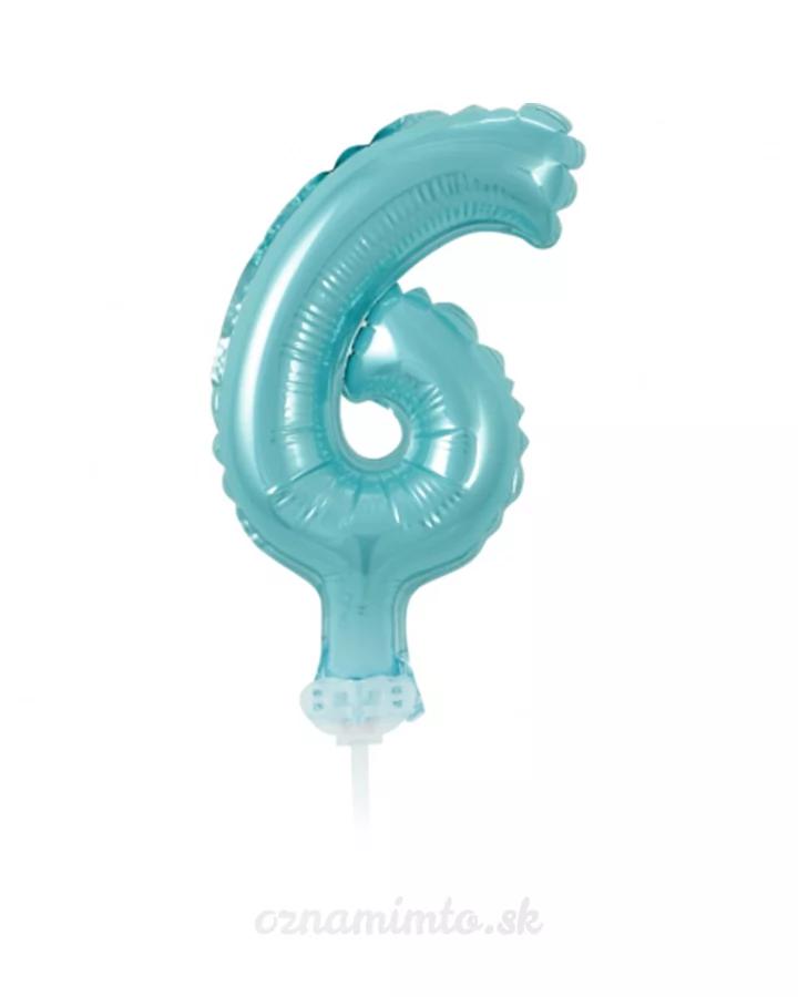 Zápich do torty balón číslo 6 svetlo modrý 13 cm