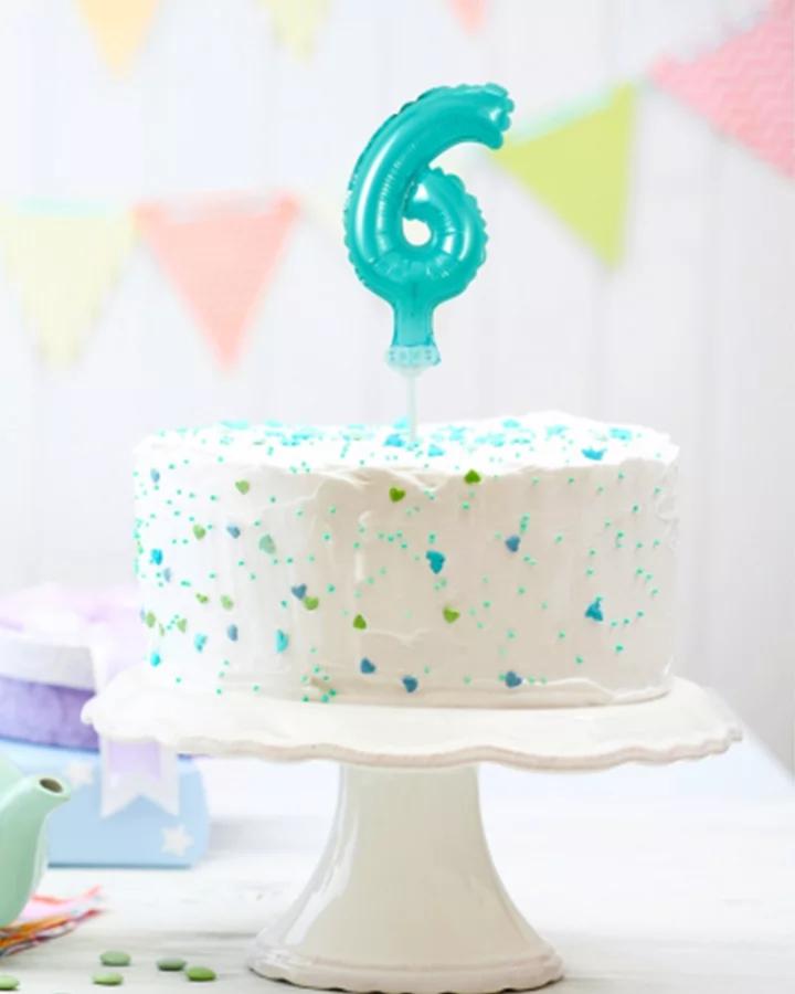 Zápich do torty balón číslo 6 svetlo modrý 13 cm 1/2