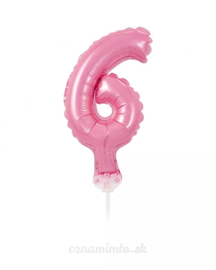 Zápich do torty balón číslo 6 svetlo ružový 13 cm