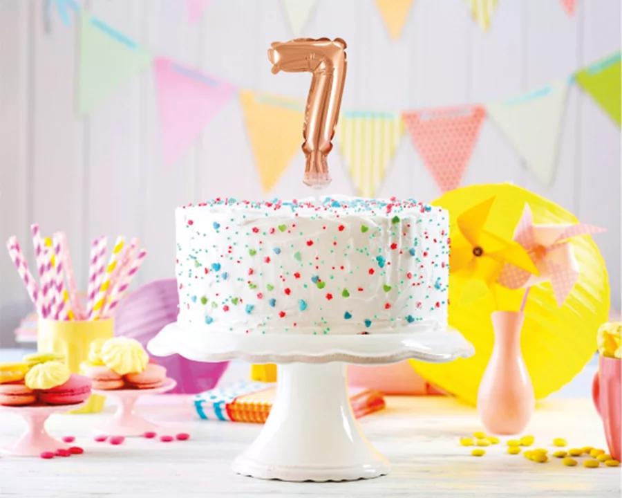Zápich do torty balón číslo 7 ružovo zlatý 13 cm 1/2