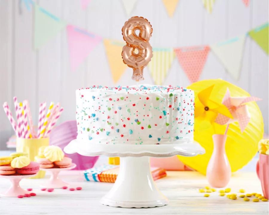 Zápich do torty balón číslo 8 ružovo zlatý 13 cm 1/2