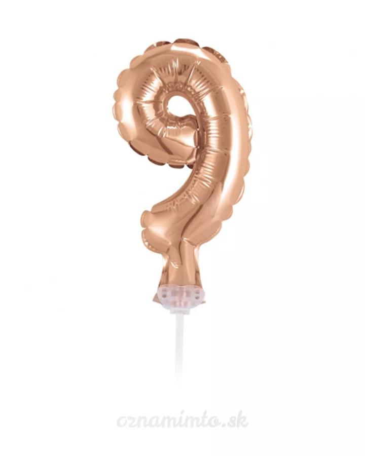 Zápich do torty balón číslo 9 ružovo zlatý 13 cm