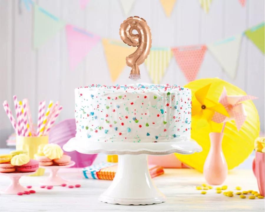 Zápich do torty balón číslo 9 ružovo zlatý 13 cm 1/2