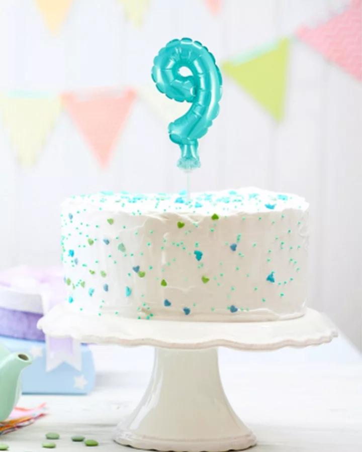 Zápich do torty balón číslo 9 svetlo modrý 13 cm 1/2