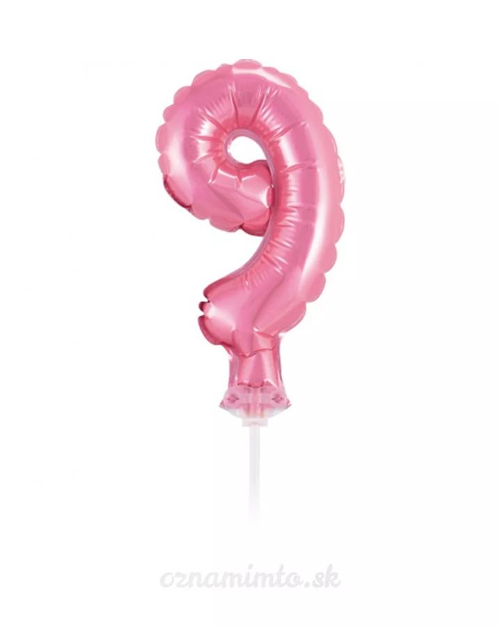 Zápich do torty balón číslo 9 svetlo ružový 13 cm