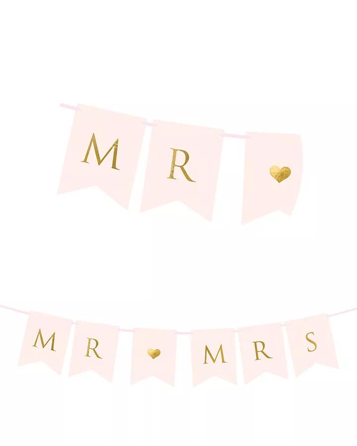 Banner MR & MRS ružovo - zlatý