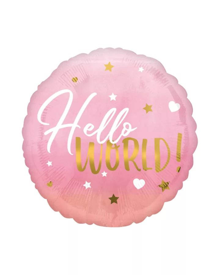 Fóliový balón Hello WORLD ružový, priemer 45cm