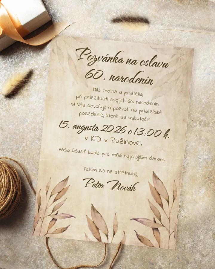 Pozvánka na narodeniny Vintage listy