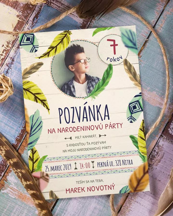 Detská pozvánka na oslavu - Indiánsky motív s fotkou