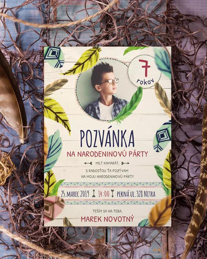 Detská pozvánka na oslavu - Indiánsky motív s fotkou 2/4