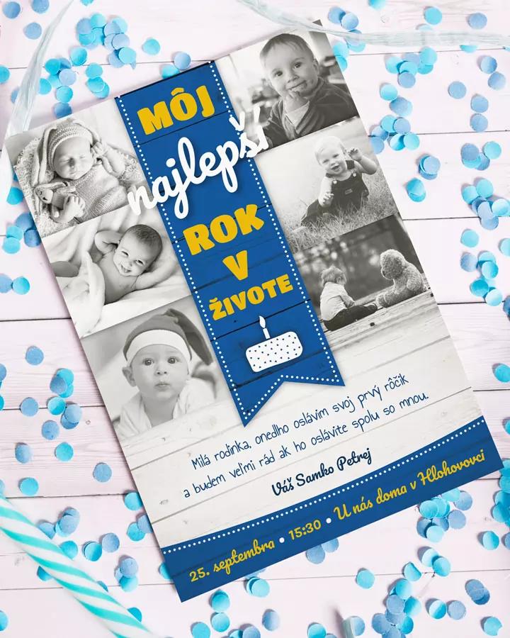 Pozvánka na detskú oslavu s kolážou fotiek 5/7