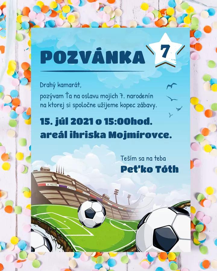 Detská pozvánka na oslavu - futbalový motív