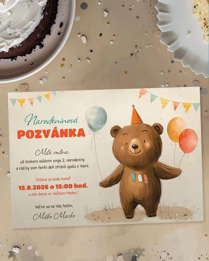 Detská pozvánka na oslavu - Kreslený medvedík