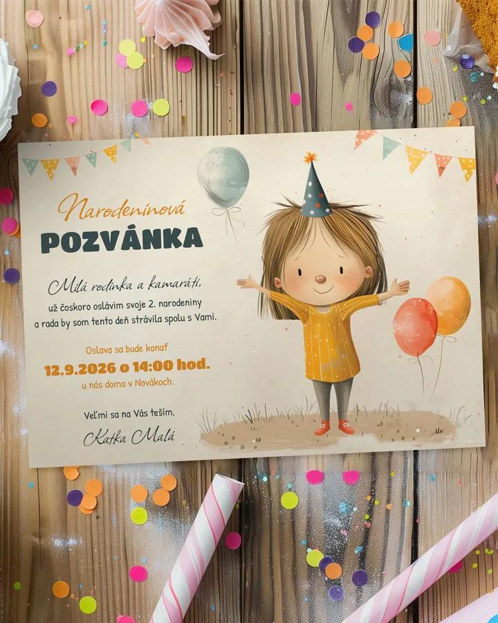 Detská pozvánka na oslavu - Kreslené dievčatko