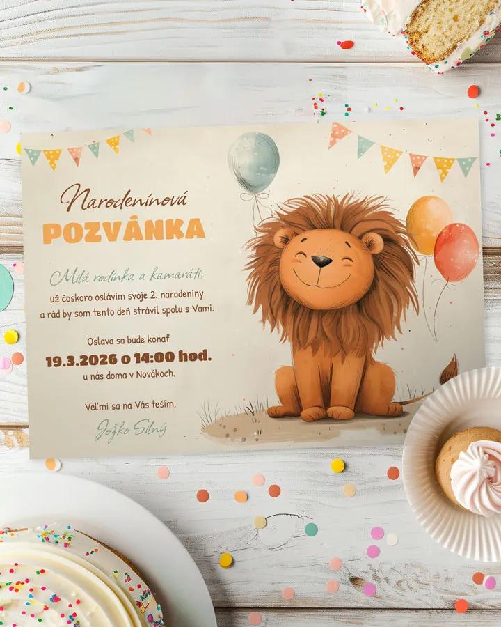 Detská pozvánka na oslavu - Kreslený lev
