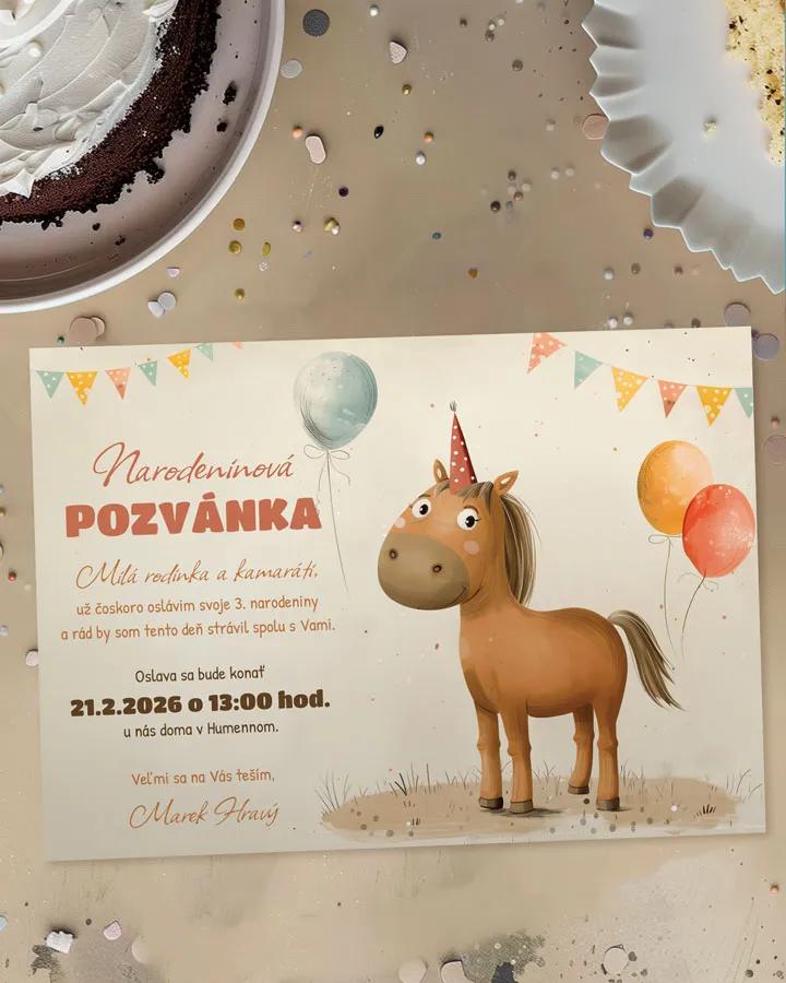 Detská pozvánka na oslavu - Kreslený koník