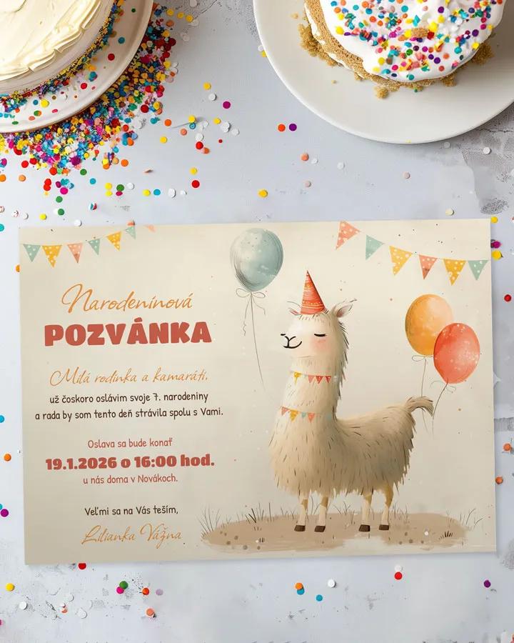 Detská pozvánka na oslavu - Kreslená lama