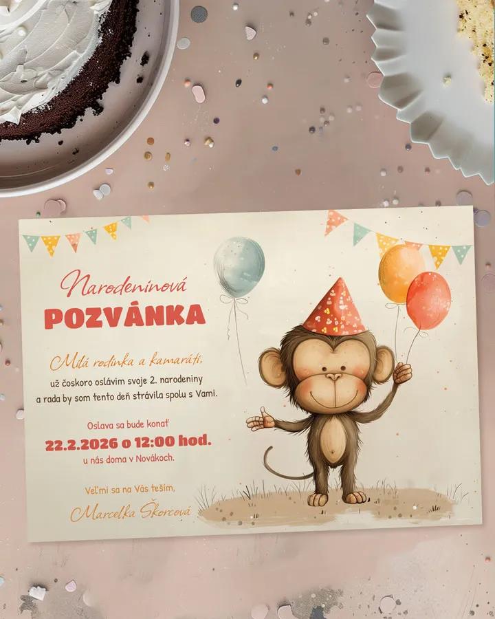 Detská pozvánka na oslavu - Kreslená opica