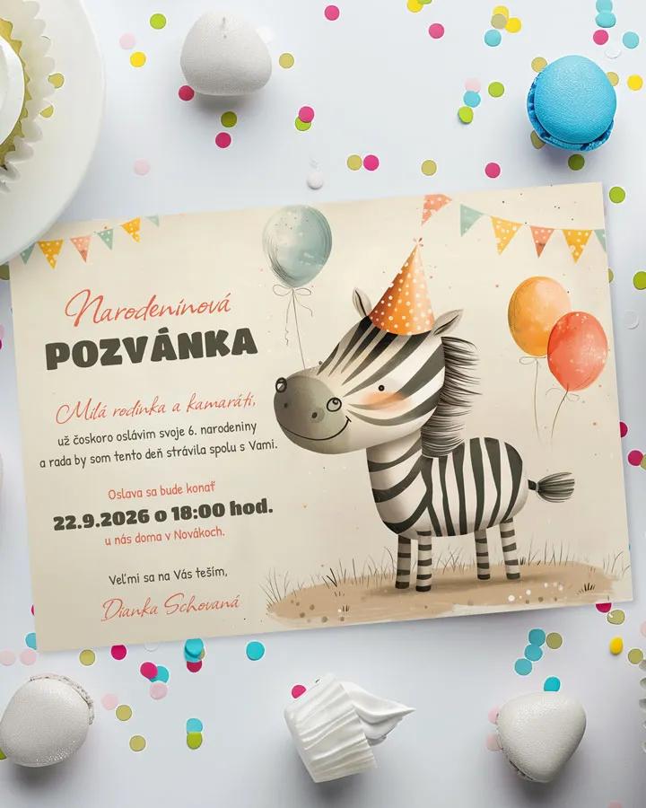 Detská pozvánka na oslavu - Kreslená zebra