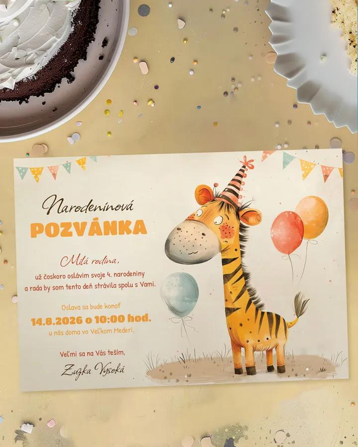 Detská pozvánka na oslavu - Kreslená žirafa
