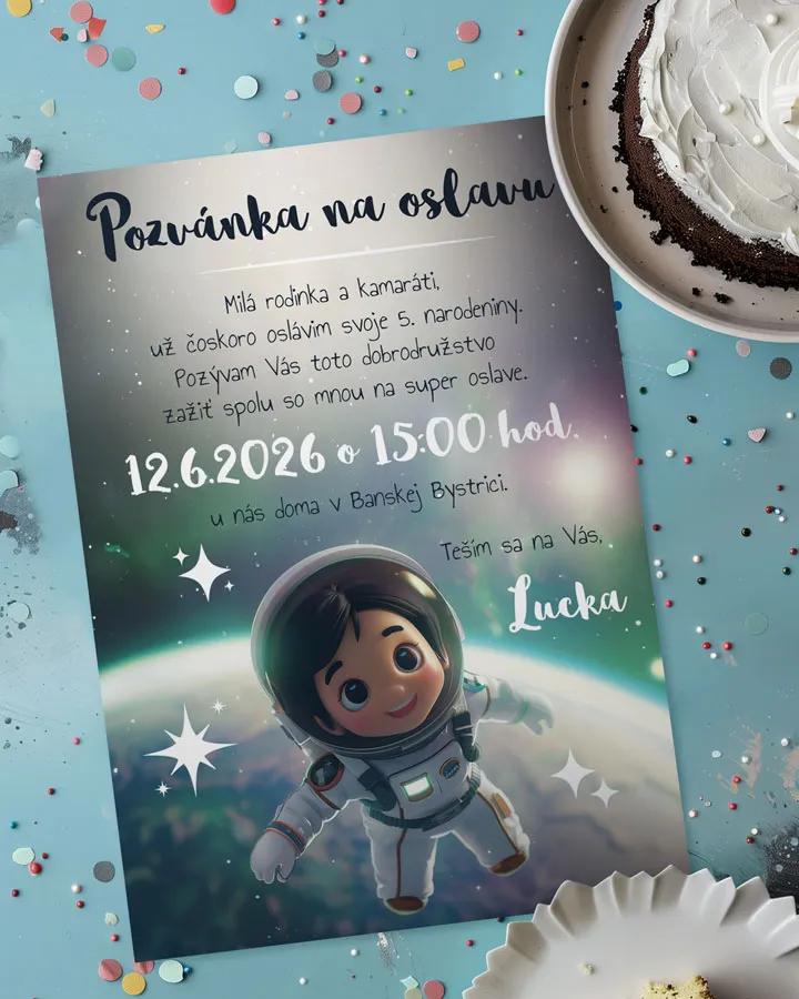 Detská pozvánka na oslavu - Astronaut dievča