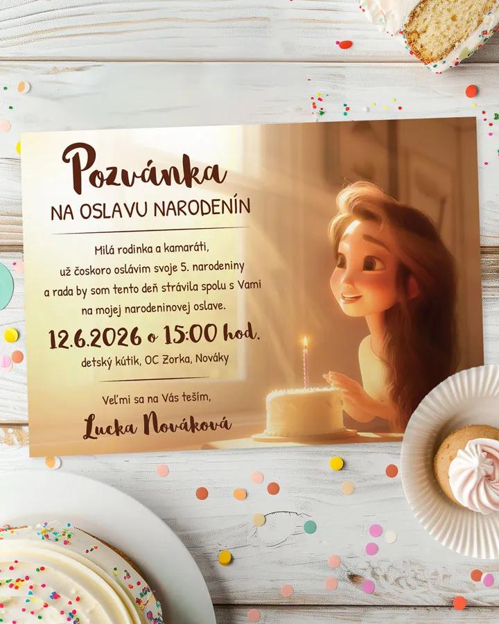 Detská pozvánka na oslavu - Tortička dievča