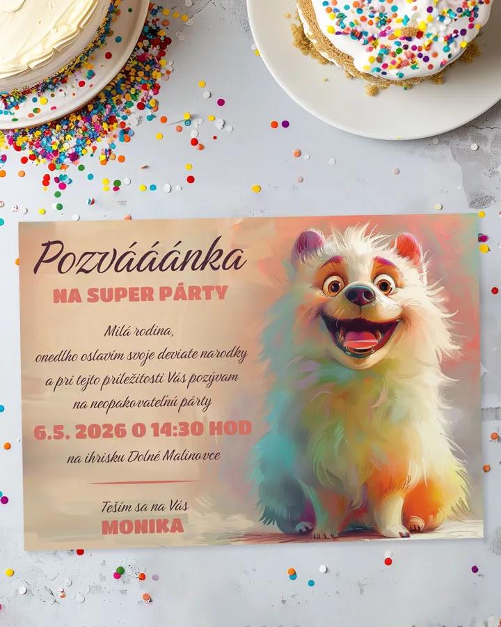 Detská pozvánka na oslavu - Pestrý psík