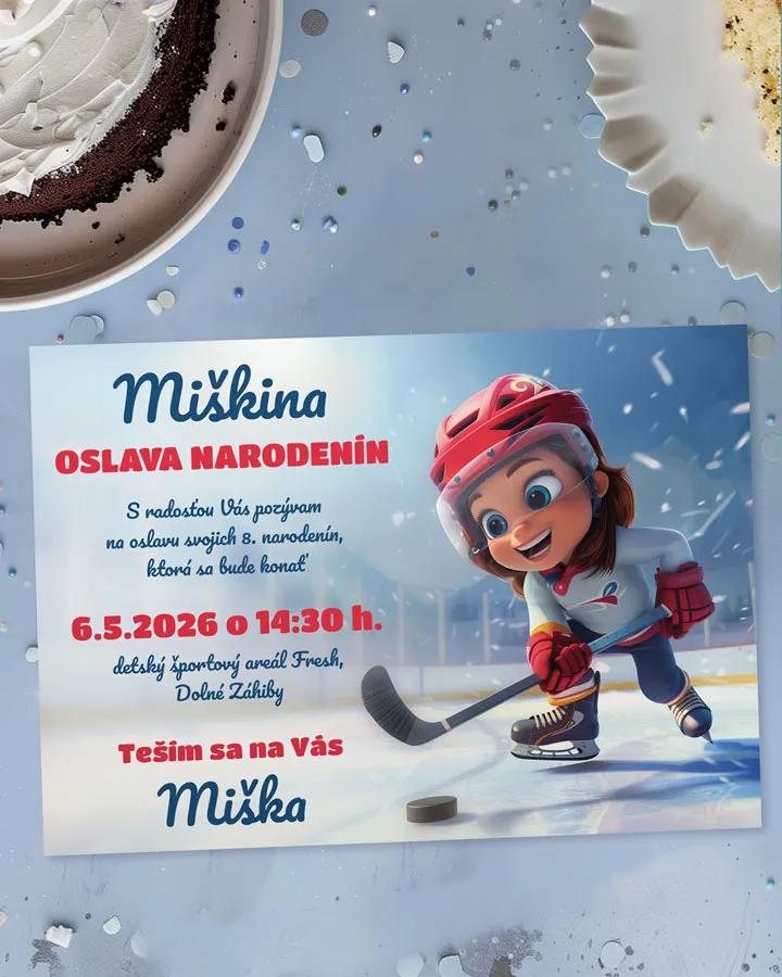 Detská pozvánka na oslavu - Malý hokejista dievča
