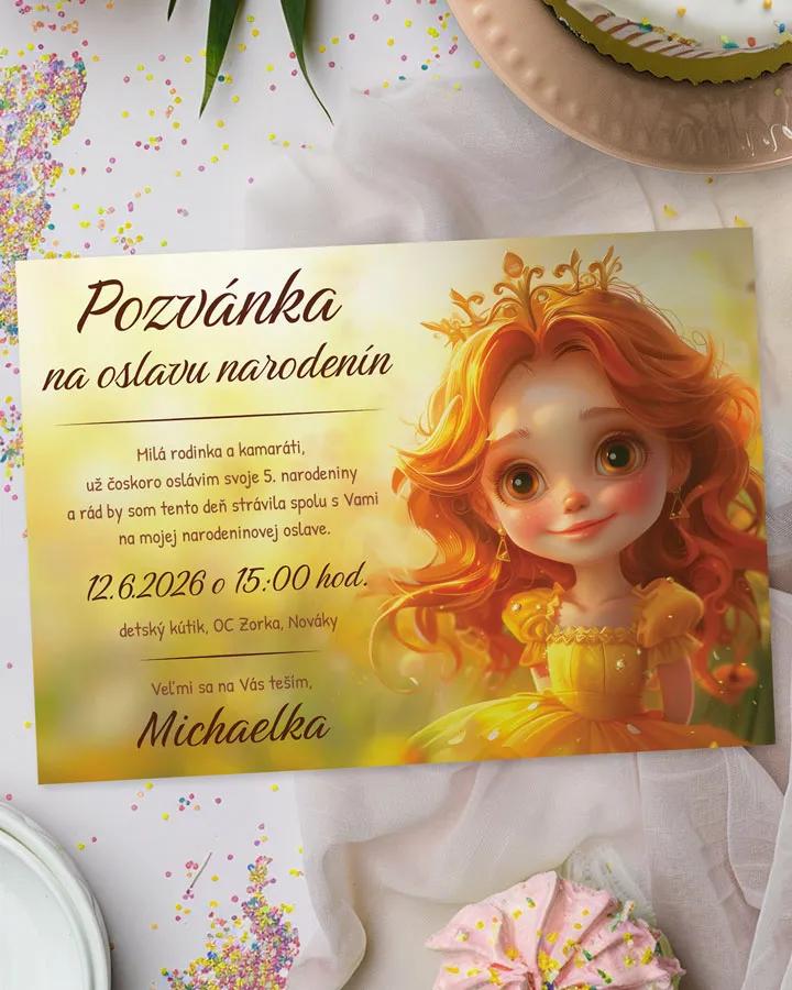 Detská pozvánka na oslavu - Zlatá princezná