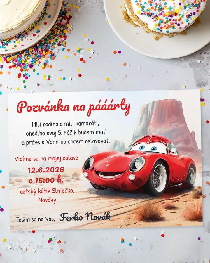 Detská pozvánka na oslavu - Červené autíčko