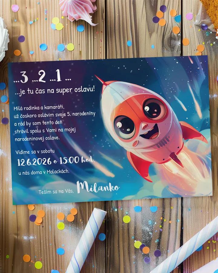 Detská pozvánka na oslavu - Šťastná raketa