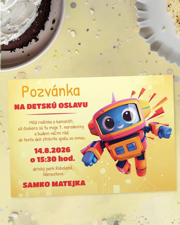 Detská pozvánka na oslavu - Robot 01 žltá