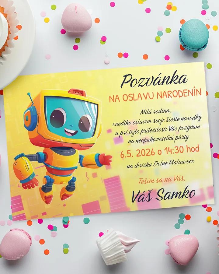 Detská pozvánka na oslavu - Robot 02