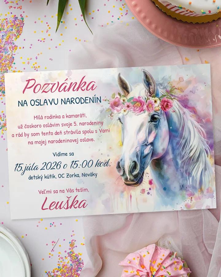 Detská pozvánka na oslavu - Biely koník