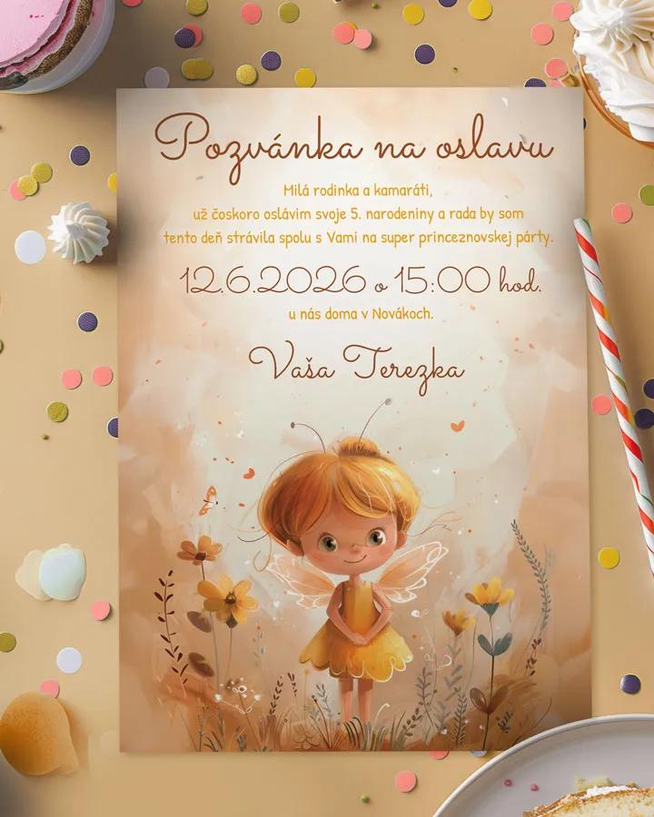 Detská pozvánka na oslavu - Zlatá víla