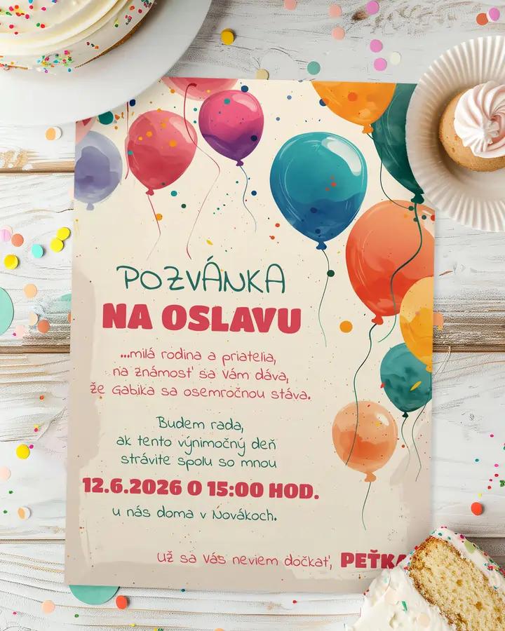Detská pozvánka na oslavu - Párty balóny 02